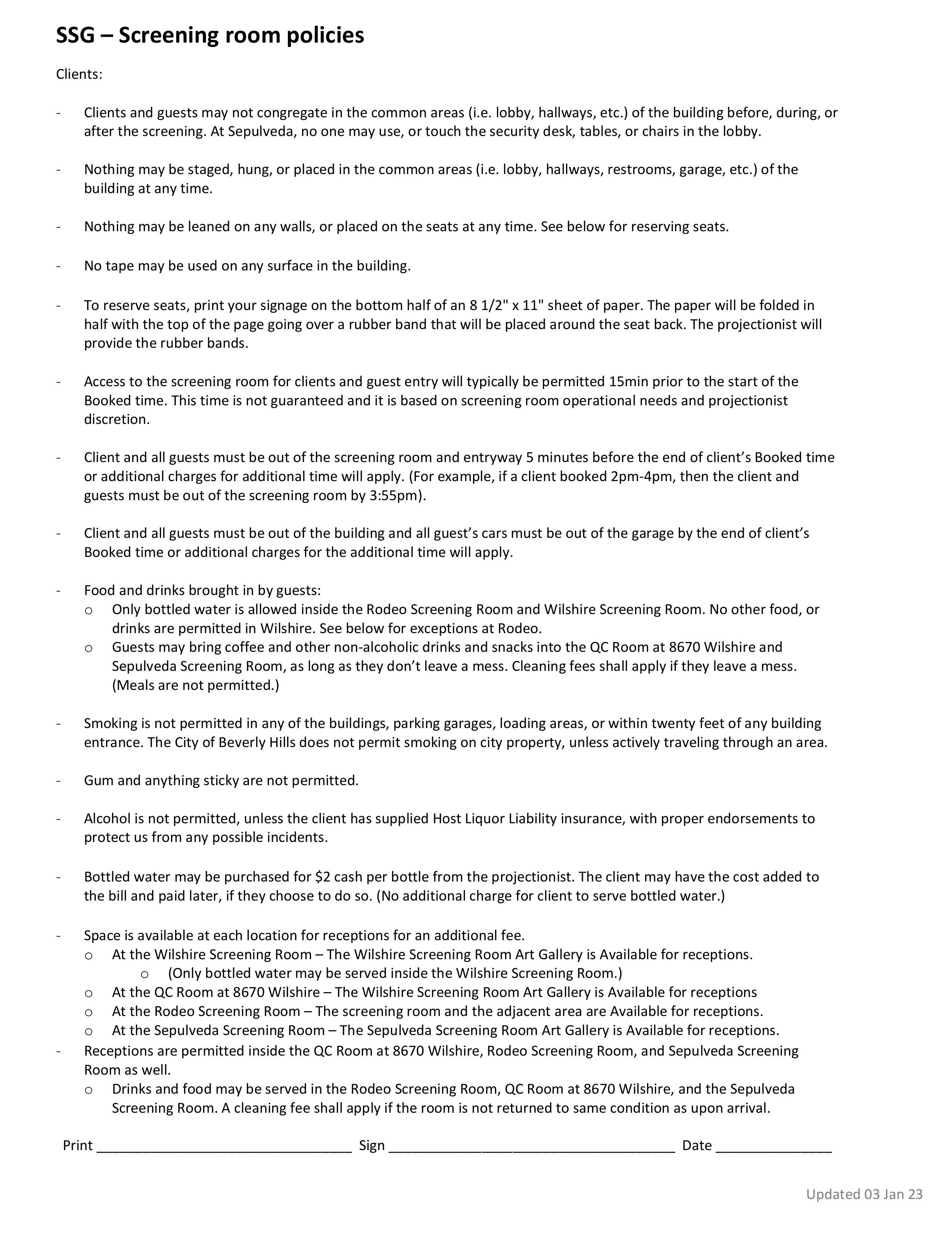Ssg Screening Room Policies